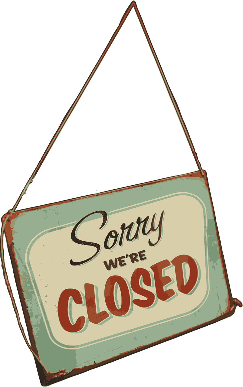 Illustration of a sign that says "Sorry, we're closed!"
